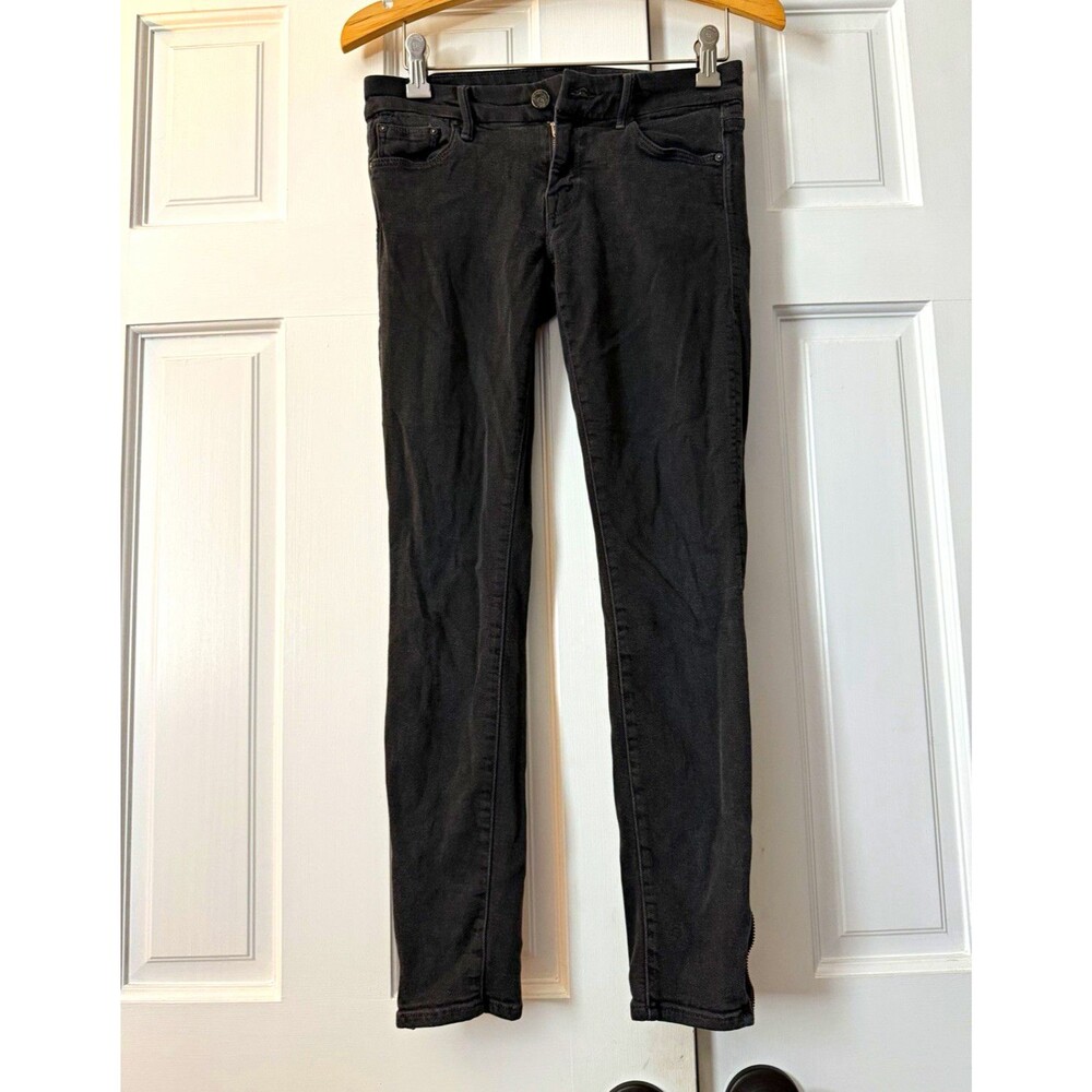 MOTHER The Looker Skinny Ankle Zip Jeans Black Faded Wash Stretch Women's Sz 26
